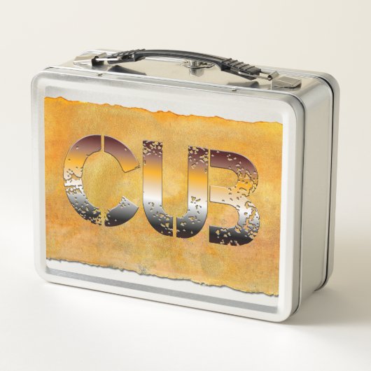 SlipperyJoeの可愛い言葉は金ゴールド茶色の黄褐色の白 メタルランチボックス (裏面)