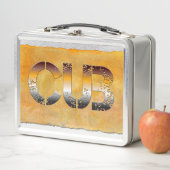 SlipperyJoeの可愛い言葉は金ゴールド茶色の黄褐色の白 メタルランチボックス (インサイチュ)