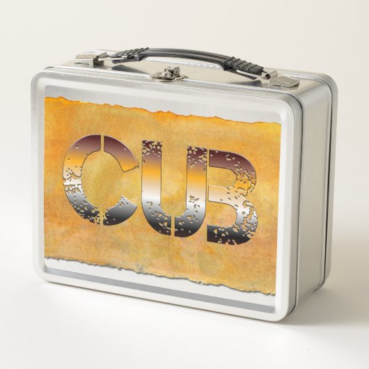 SlipperyJoeの可愛い言葉は金ゴールド茶色の黄褐色の白 メタルランチボックス (正面)