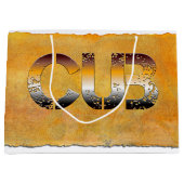 SlipperyJoeの可愛い言葉は金ゴールド茶色の黄褐色の白 ラージペーパーバッグ (正面)