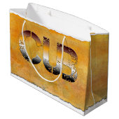 SlipperyJoeの可愛い言葉は金ゴールド茶色の黄褐色の白 ラージペーパーバッグ (裏面アングル)