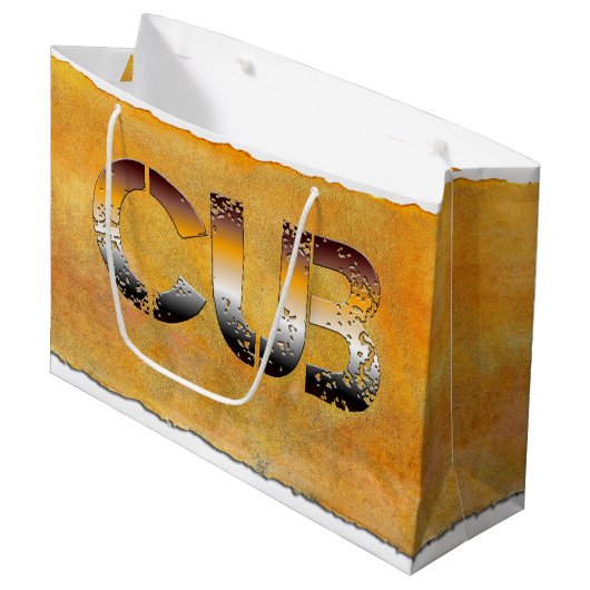 SlipperyJoeの可愛い言葉は金ゴールド茶色の黄褐色の白 ラージペーパーバッグ (正面アングル)