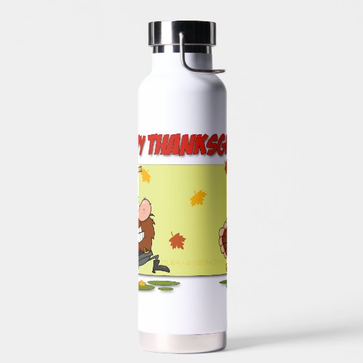 SlipperyJoeの感謝祭おもしろいの葉巡礼者 ウォーターボトル (左面)