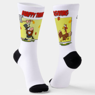 SlipperyJoeの感謝祭おもしろいの葉巡礼者 ソックス