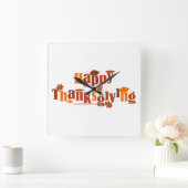 SlipperyJoeの感謝祭葉の茶色のオレンジパイ スクエア壁時計 (ホーム)