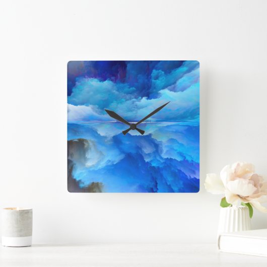 SlipperyJoeの抽象芸術クラウドアートワークのカラフル スクエア壁時計 (ホーム)