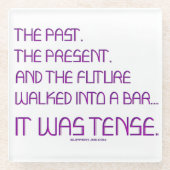 SlipperyJoeの時制の単語過去未来紫おもしろい ガラスコースター (正面)