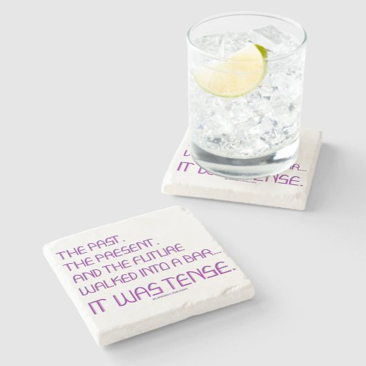 SlipperyJoeの時制の単語過去未来紫おもしろい ストーンコースター (横)