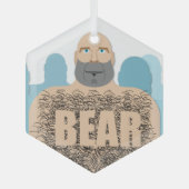 SlipperyJoeの毛むくじゃらの体クマ体男unshaven ca ガラスオーナメント (正面)