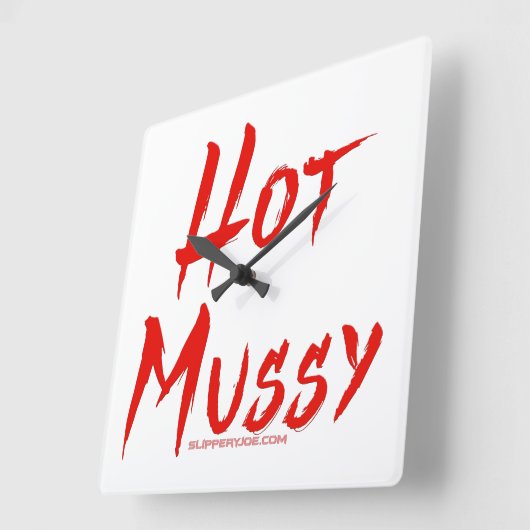 SlipperyJoeの熱いムッシーはっきりしたの鮮やかな赤い文字ブラシ スクエア壁時計 (傾斜)