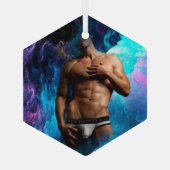 SlipperyJoeの男の下着芸術的のふくらみゲイpri ガラスオーナメント (裏面)