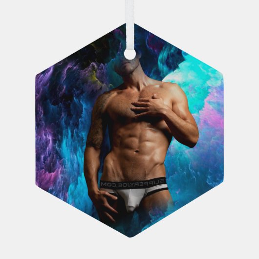 SlipperyJoeの男の下着芸術的のふくらみゲイpri ガラスオーナメント (裏面)