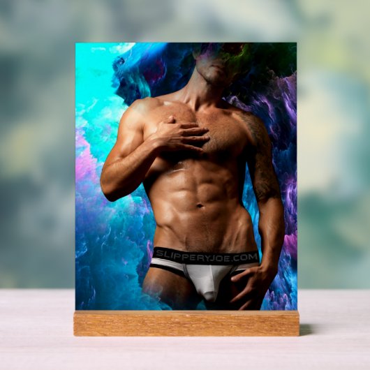 SlipperyJoeの男性の下着のふくらみ紫色の青いアバスト アクリルサイン (ニュートラル)