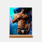 SlipperyJoeの男性の下着のふくらみ紫色の青いアバスト アクリルサイン (正面)