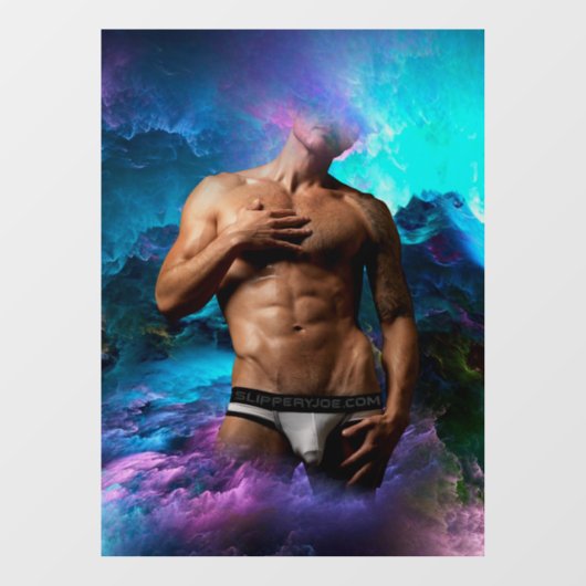 SlipperyJoeの男性の下着のふくらみ紫色の青いアバスト ウィンドウサイン (シート)