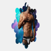 SlipperyJoeの男性の下着のふくらみ紫色の青いアバスト オーナメントカード (右)