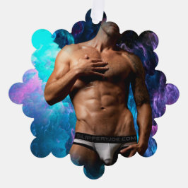 SlipperyJoeの男性の下着のふくらみ紫色の青いアバスト オーナメントカード