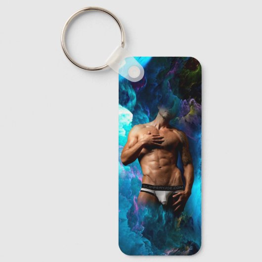 SlipperyJoeの男性の下着のふくらみ紫色の青いアバスト キーホルダー (正面)