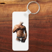 SlipperyJoeの男性の下着のふくらみ紫色の青いアバスト キーホルダー (裏面)