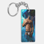 SlipperyJoeの男性の下着のふくらみ紫色の青いアバスト キーホルダー (正面左)