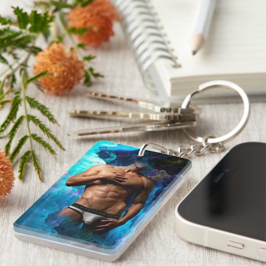 SlipperyJoeの男性の下着のふくらみ紫色の青いアバスト キーホルダー (正面右)