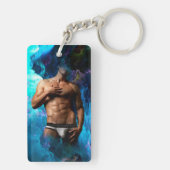 SlipperyJoeの男性の下着のふくらみ紫色の青いアバスト キーホルダー (裏面)