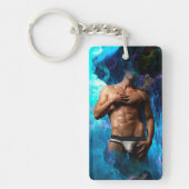 SlipperyJoeの男性の下着のふくらみ紫色の青いアバスト キーホルダー (正面)