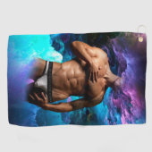 SlipperyJoeの男性の下着のふくらみ紫色の青いアバスト ゴルフタオル (横)