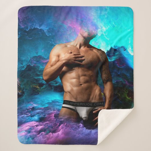 SlipperyJoeの男性の下着のふくらみ紫色の青いアバスト シェルパブランケット (正面)