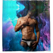 SlipperyJoeの男性の下着のふくらみ紫色の青いアバスト シャワーカーテン (正面)