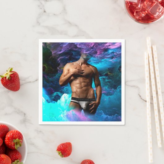 SlipperyJoeの男性の下着のふくらみ紫色の青いアバスト スタンダードカクテルナプキン (インサイチュ)