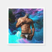 SlipperyJoeの男性の下着のふくらみ紫色の青いアバスト スタンダードカクテルナプキン (正面)