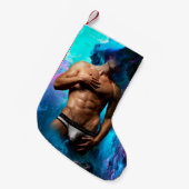 SlipperyJoeの男性の下着のふくらみ紫色の青いアバスト スモールクリスマスストッキング (正面 (吊り時))