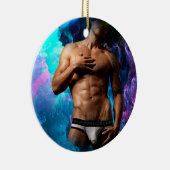 SlipperyJoeの男性の下着のふくらみ紫色の青いアバスト セラミックオーナメント (右)