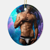 SlipperyJoeの男性の下着のふくらみ紫色の青いアバスト セラミックオーナメント (左)