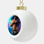 SlipperyJoeの男性の下着のふくらみ紫色の青いアバスト セラミックボールオーナメント (右)