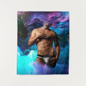 SlipperyJoeの男性の下着のふくらみ紫色の青いアバスト タペストリー (正面)