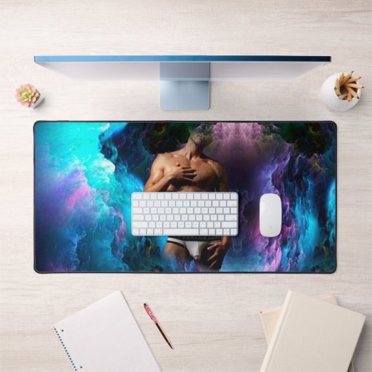 SlipperyJoeの男性の下着のふくらみ紫色の青いアバスト デスクマット (オフィス1)