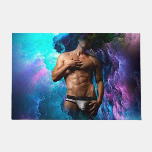 SlipperyJoeの男性の下着のふくらみ紫色の青いアバスト ドアマット (正面)