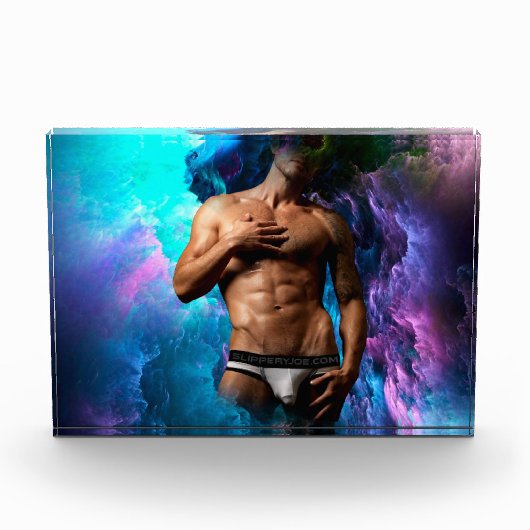 SlipperyJoeの男性の下着のふくらみ紫色の青いアバスト フォトブロック (正面)