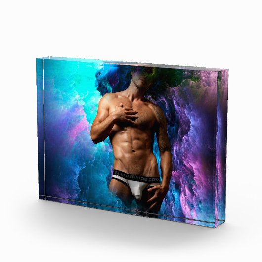 SlipperyJoeの男性の下着のふくらみ紫色の青いアバスト フォトブロック (右)