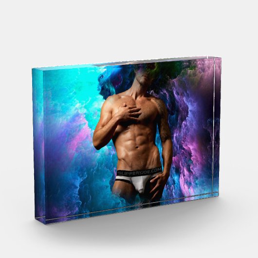 SlipperyJoeの男性の下着のふくらみ紫色の青いアバスト フォトブロック (左)