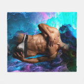 SlipperyJoeの男性の下着のふくらみ紫色の青いアバスト フリースブランケット (正面(横))