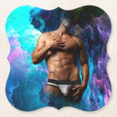 SlipperyJoeの男性の下着のふくらみ紫色の青いアバスト ペーパーコースター (正面)