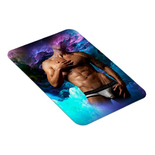 SlipperyJoeの男性の下着のふくらみ紫色の青いアバスト マグネット (右側)