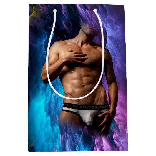 SlipperyJoeの男性の下着のふくらみ紫色の青いアバスト ミディアムペーパーバッグ (正面)