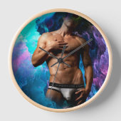 SlipperyJoeの男性の下着のふくらみ紫色の青いアバスト 壁時計 (正面)