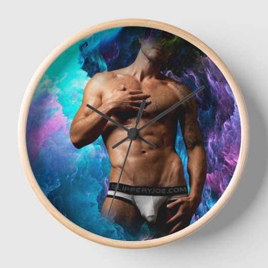 SlipperyJoeの男性の下着のふくらみ紫色の青いアバスト 壁時計 (正面)