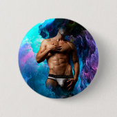 SlipperyJoeの男性の下着のふくらみ紫色の青いアバスト 缶バッジ (正面)