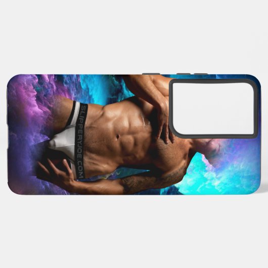 SlipperyJoeの男性の下着のふくらみ紫色の青いアバスト Samsung Galaxyケース (左側面)